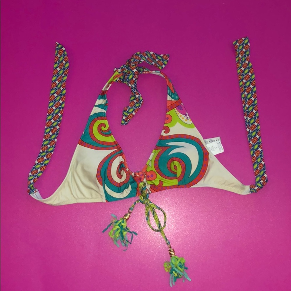 Trina Turk Multi Colored Halter Bikini Top Size 4 for girls.